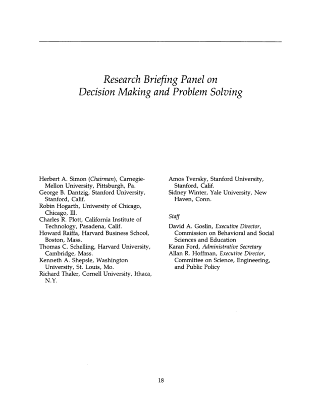 Report of the Research Briefing Panel on Decision Making and Problem Solving, Research Briefings 1986