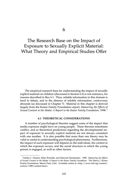 6. The Research Base on the Impact of Exposure to Sexually Explicit  Material: What Theory and Empirical Studies Offer | Youth, Pornography, and  the Internet | The National Academies Press