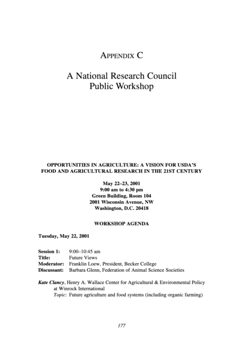 Appendix C: A National Research Council Public Workshop | Frontiers in  Agricultural Research: Food, Health, Environment, and Communities |The  National Academies Press