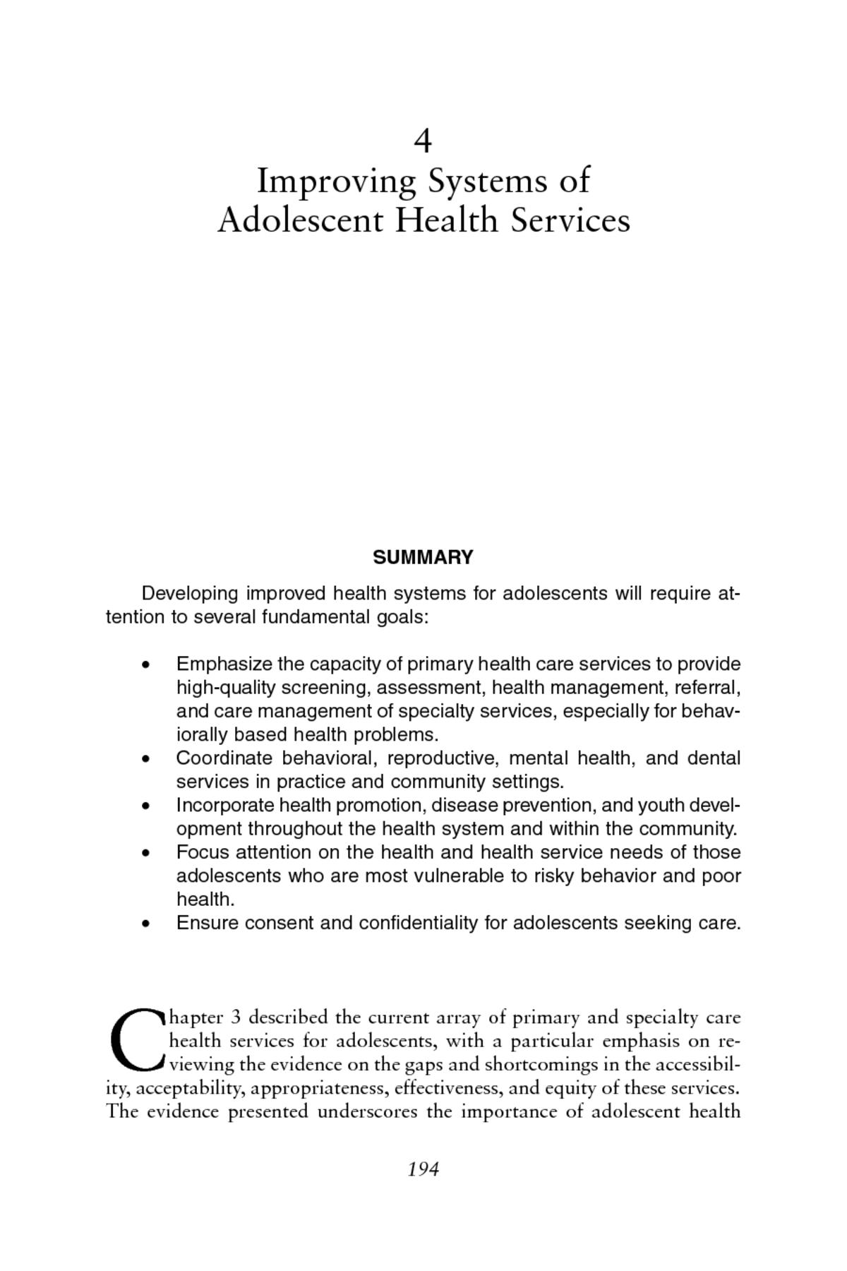 4 Improving Systems of Adolescent Health Services Adolescent Health Services Missing Opportunities The National Academies Press