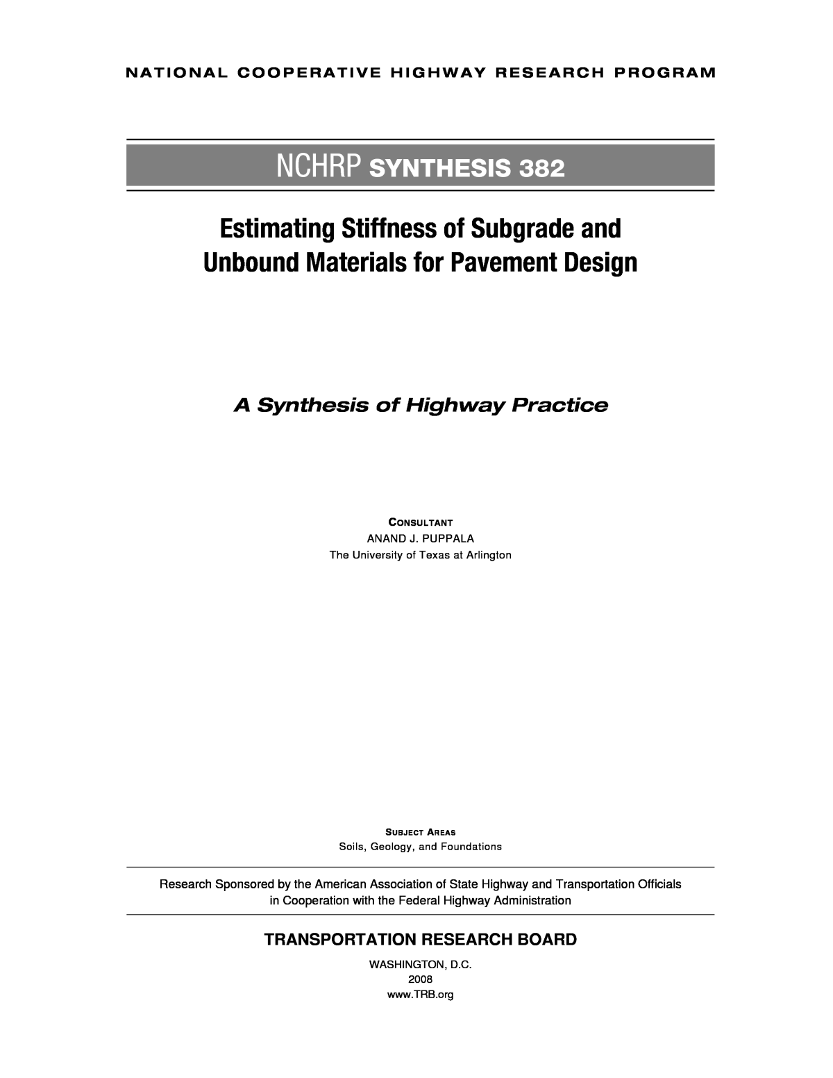 Front Matter | Estimating Stiffness of Subgrade and Unbound Materials for  Pavement Design | The National Academies Press
