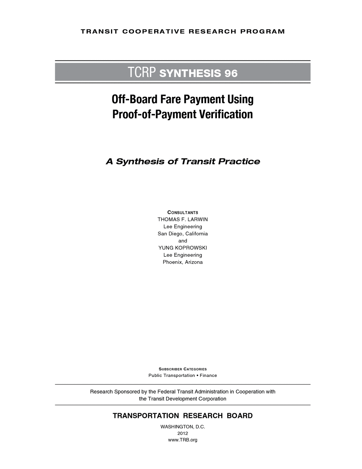 Summary | Off-Board Fare Payment Using Proof-of-Payment Verification |The  National Academies Press