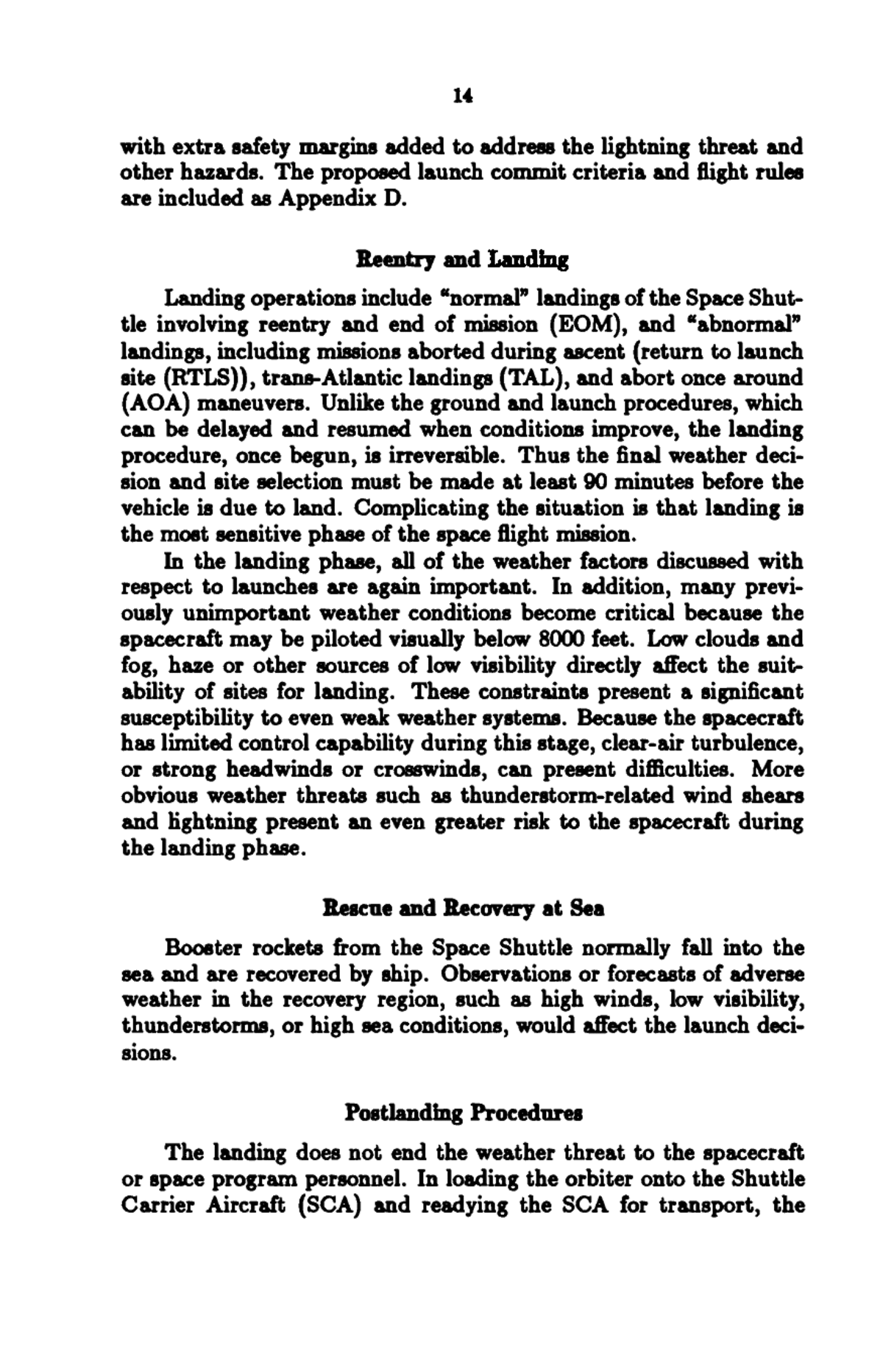 APPENDIX D: Proposed Weather Factors Governing Launch Commit Criteria and  Flight Rules, Meteorological Support for Space Operations: Review and  Recommendations