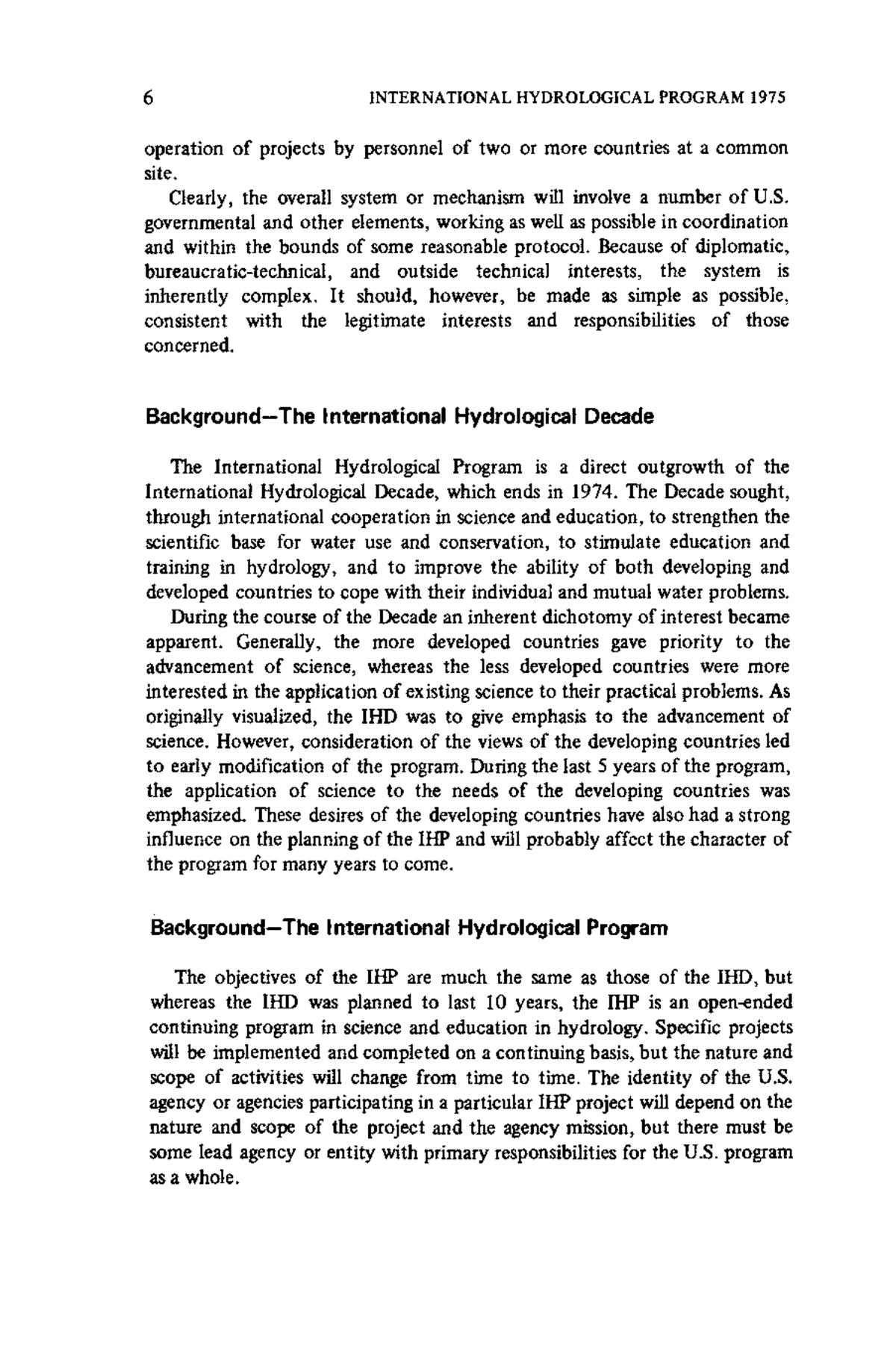 THE PROBLEM AND ITS BACKGROUND | United States Participation in the  International Hydrological Program 1975-: A Report of the Panel on  Post-Decade Procedures to the . National Committee for the International  Hydrological