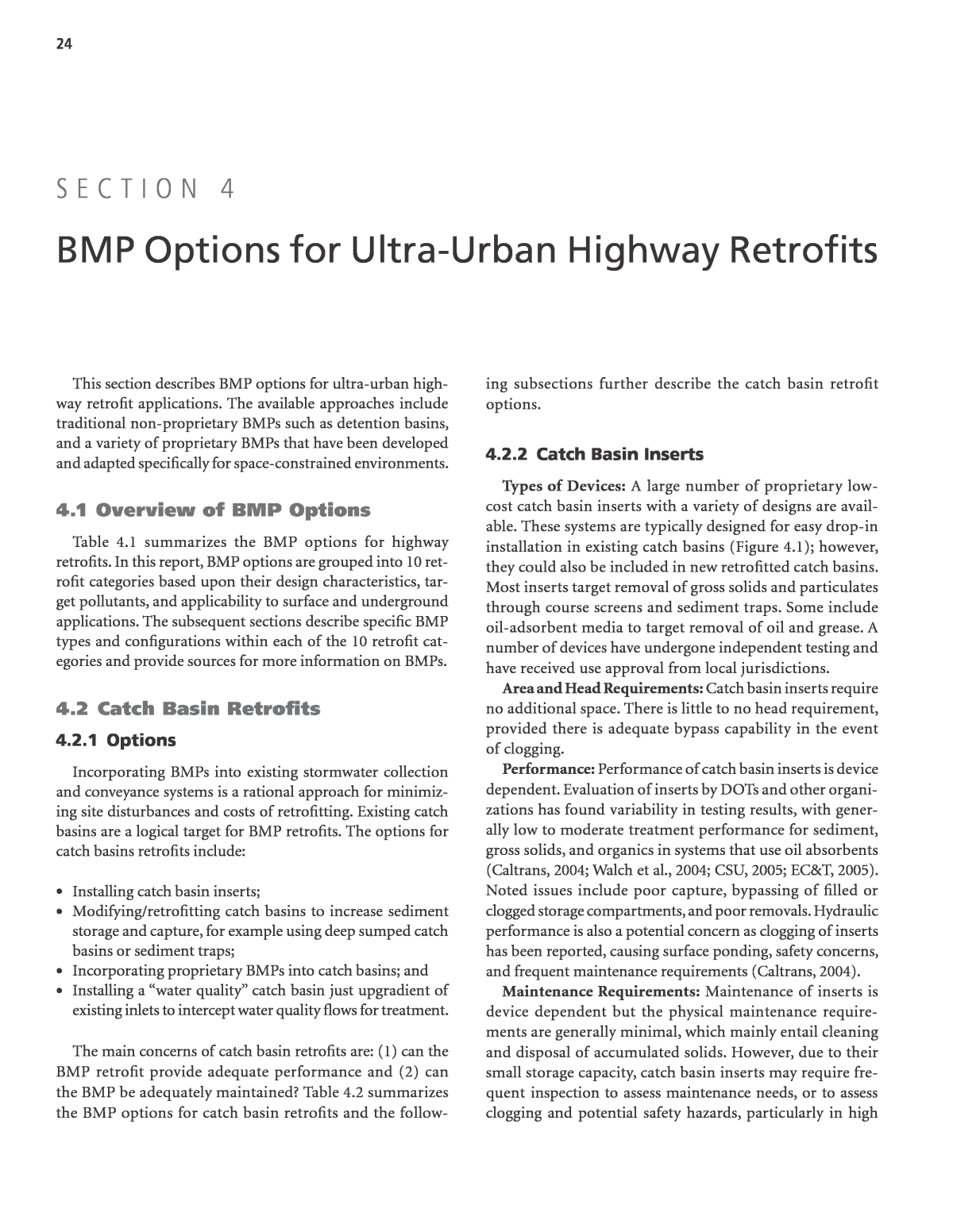 Section 4 - BMP Options for Ultra-Urban Highway Retrofits, Guidelines for  Evaluating and Selecting Modifications to Existing Roadway Drainage  Infrastructure to Improve Water Quality in Ultra-Urban Areas