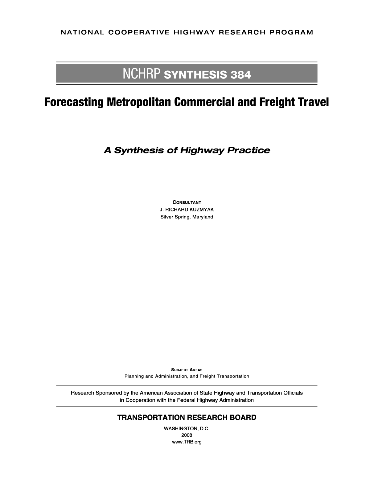 Front Matter, Forecasting Metropolitan Commercial and Freight Travel