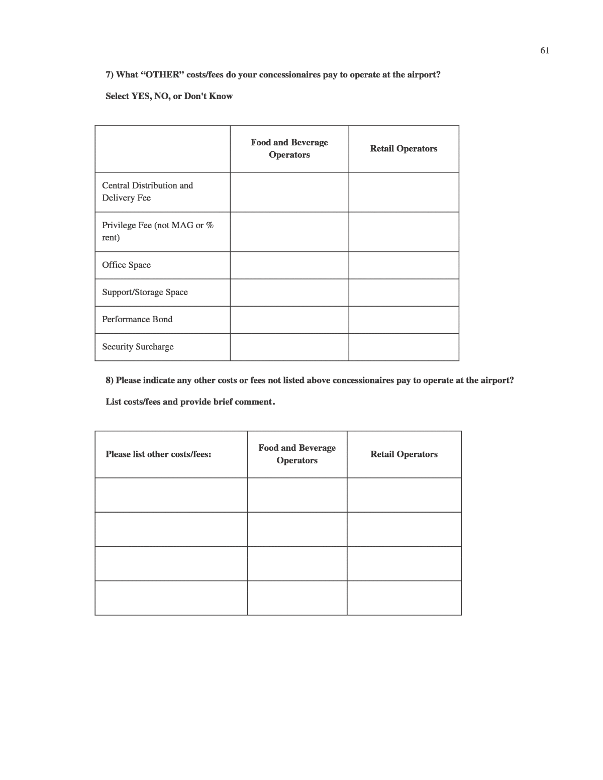 food questionnaire format