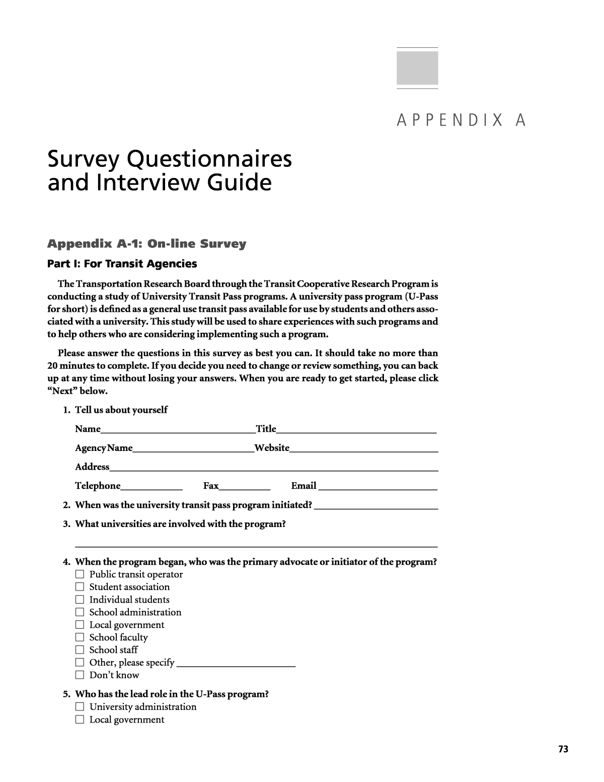examples of surveys and questionnaires