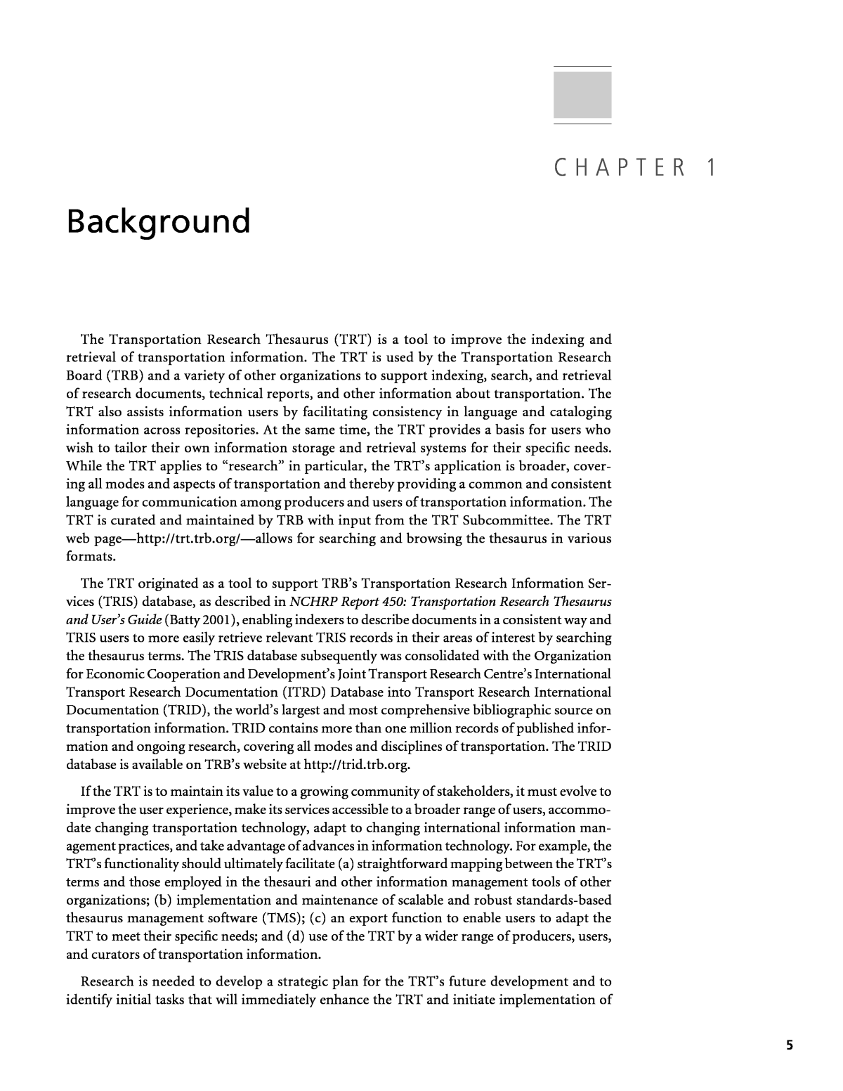 Chapter 1 - Background | The Transportation Research Thesaurus:  Capabilities and Enhancements |The National Academies Press
