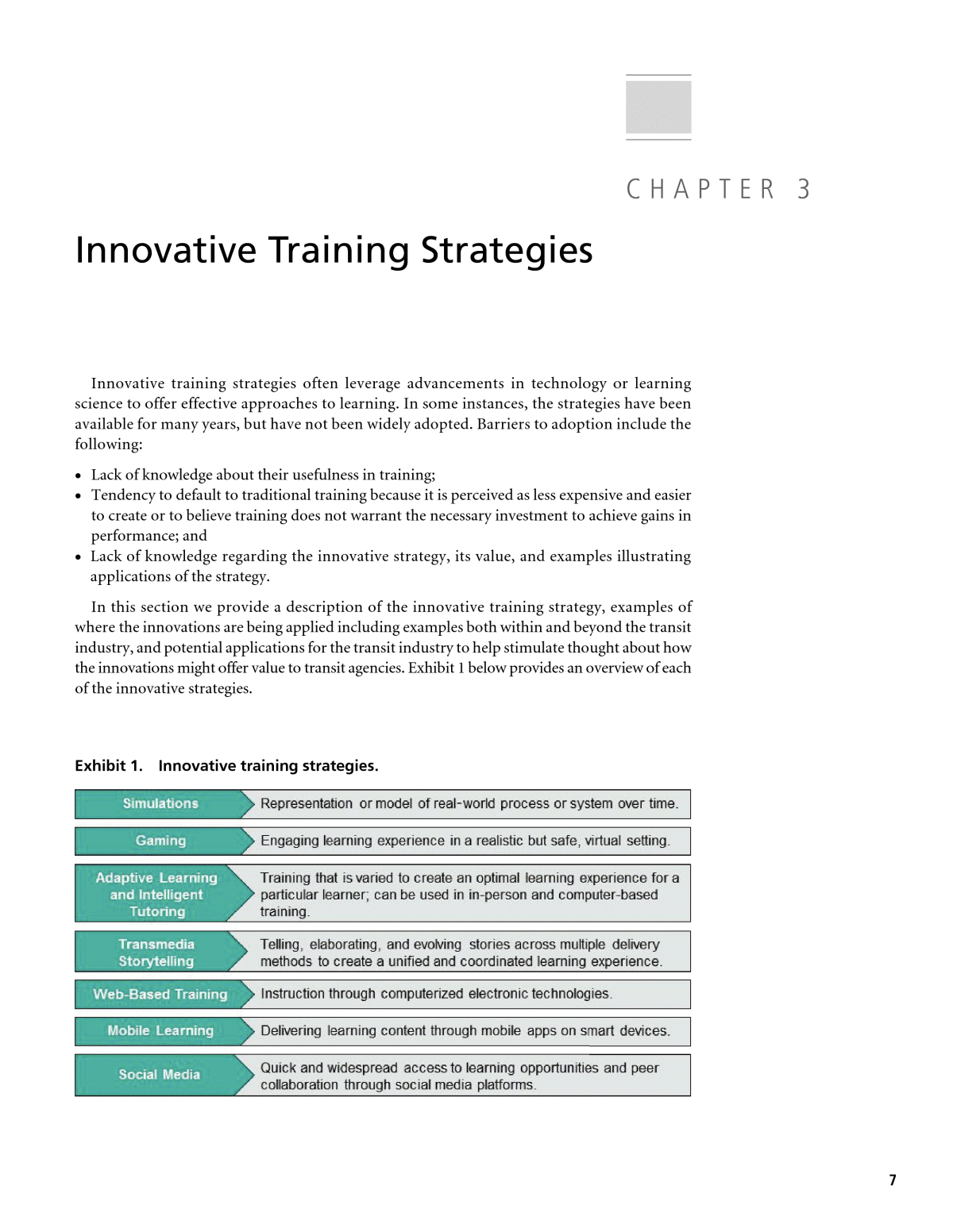 Chapter 3 - Innovative Training Strategies, Transit Technical Training,  Volume 1: Guide to Applying Best Practices and Sharing Resources