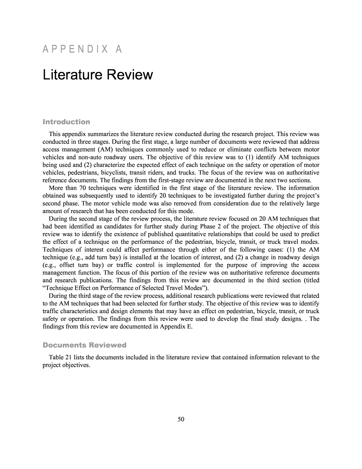 appendix in a literature review