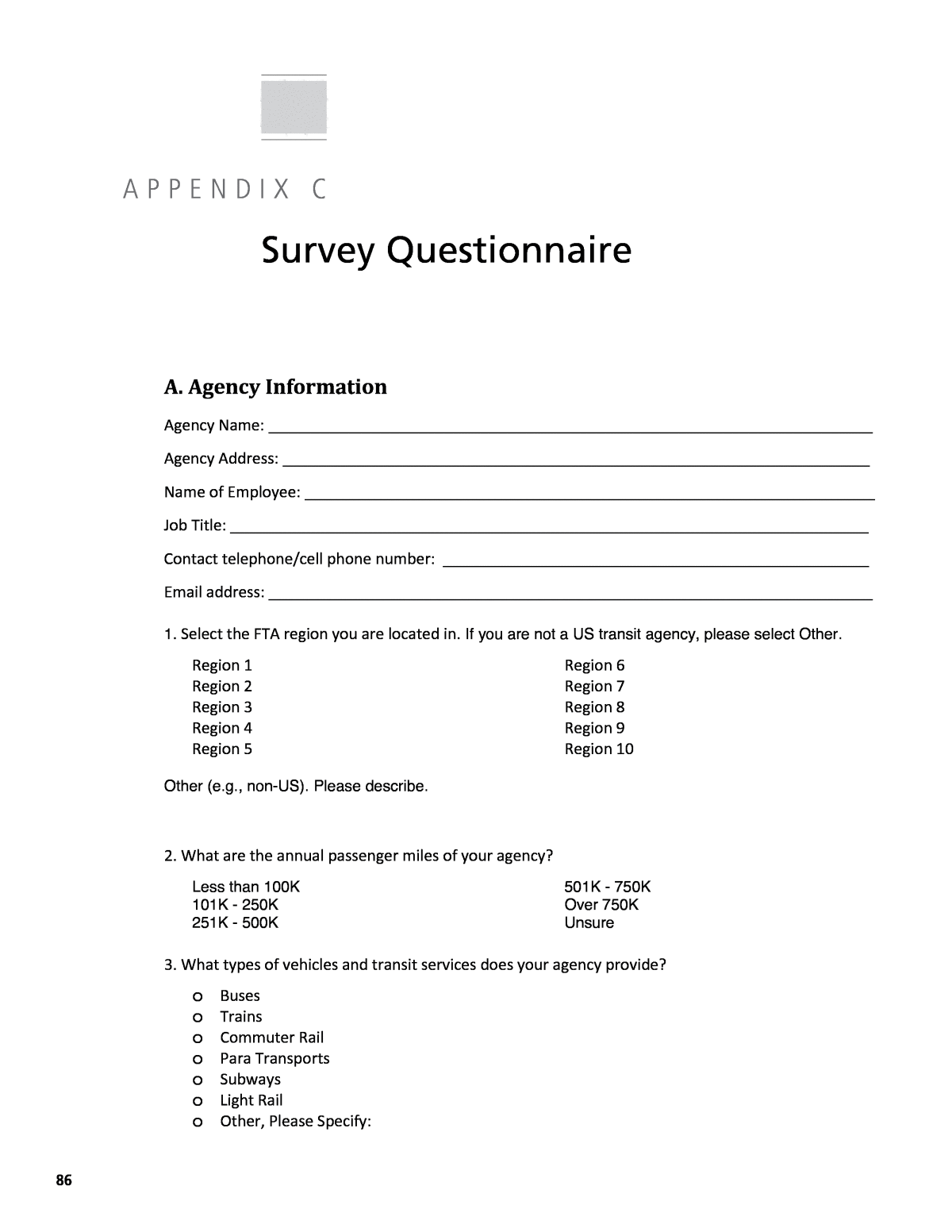 Appendix C - Survey Questionnaire | Transit Security Preparedness |The ...