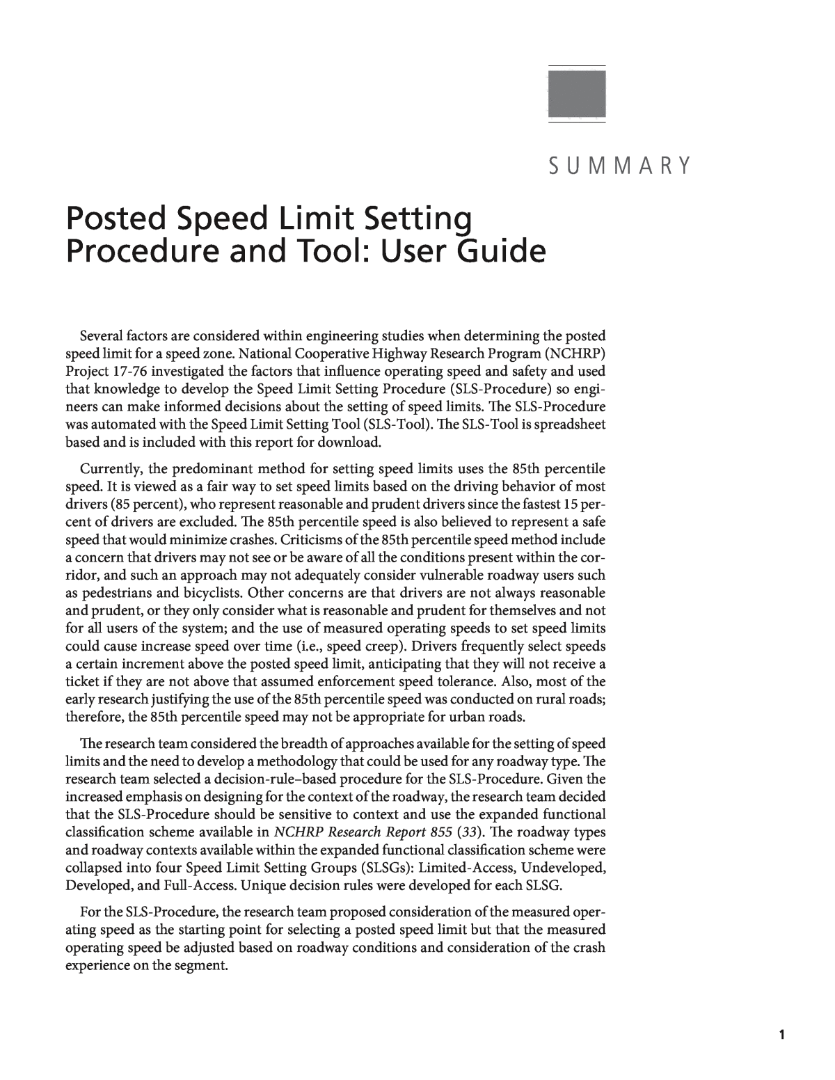 Section 6 - Speed Limit Setting Tool, Posted Speed Limit Setting Procedure  and Tool: User Guide