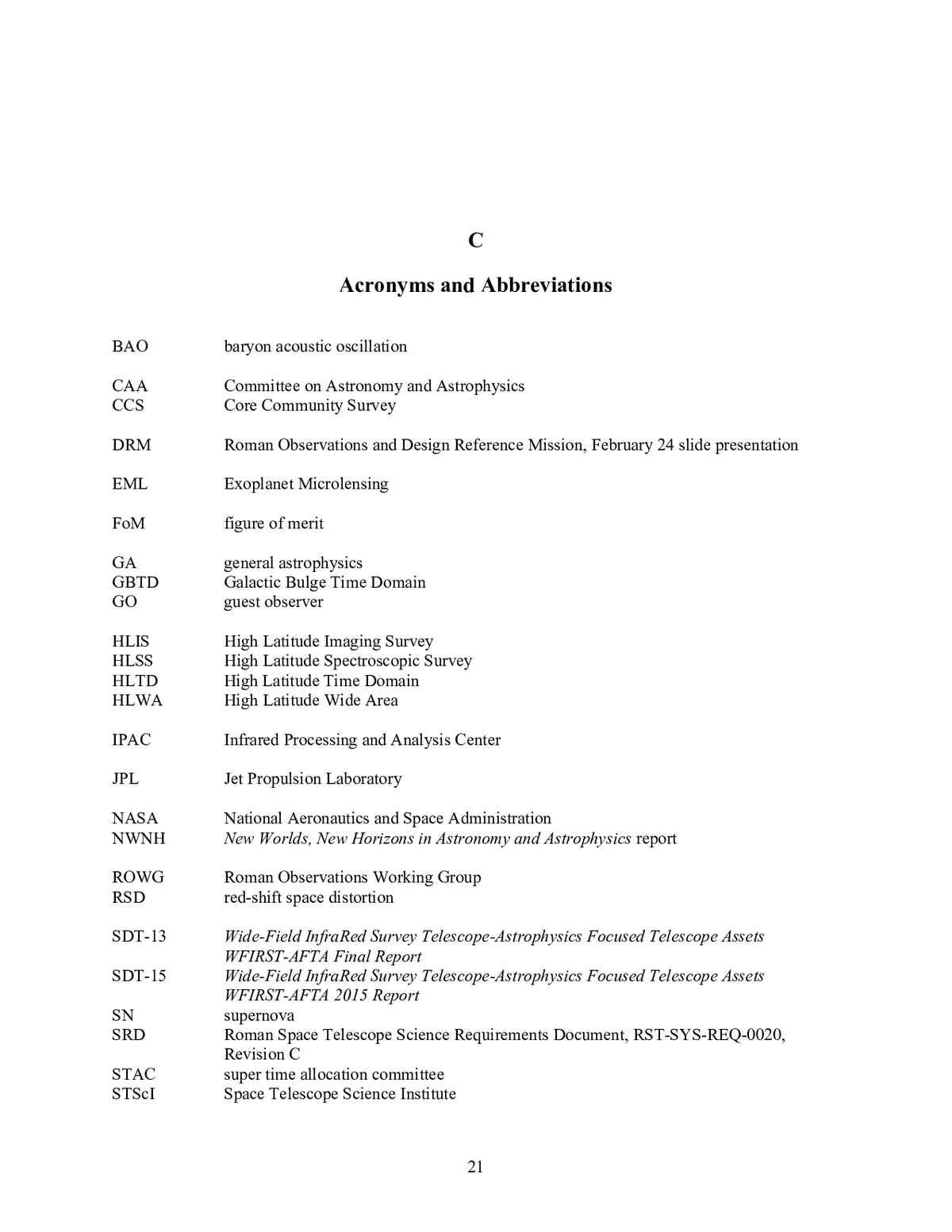 Appendix C Acronyms And Abbreviations Roman Space Telescope Observing Time Allocation 7937