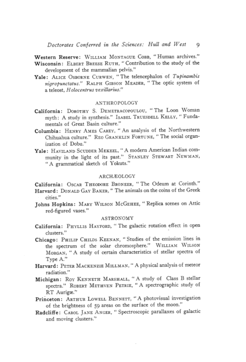 DOCTORATES CONFERRED IN THE SCIENCES BY AMERICAN UNIVERSITIES 1931