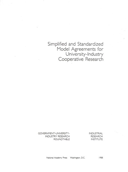 Simplified and Standardized Model Agreements for University-Industry Cooperative Research