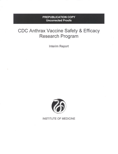 Cover: CDC Anthrax Vaccine Safety & Efficacy Research Program: Interim Report