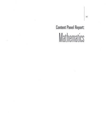 Learning and Understanding: Improving Advanced Study of Mathematics and Science in U.S. High Schools: Report of the Content Panel for Mathematics