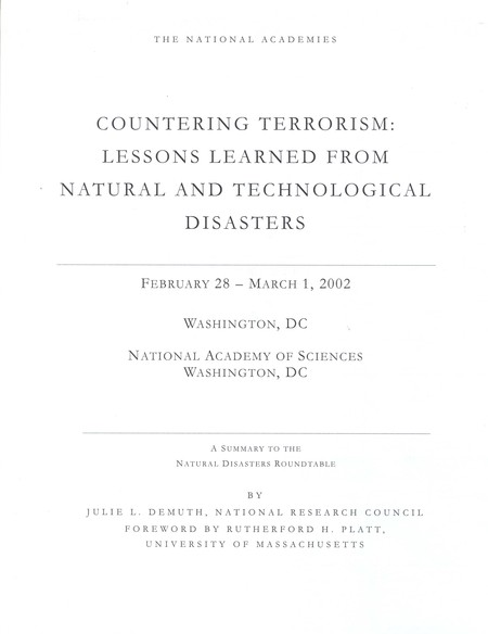 Countering Terrorism: Lessons Learned from Natural and Technological Disasters