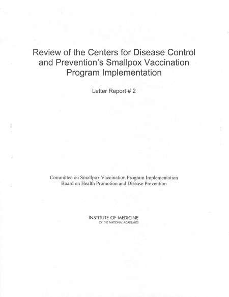 Cover: Review of the Centers for Disease Control and Prevention's Smallpox Vaccination Program Implementation: Letter Report 2