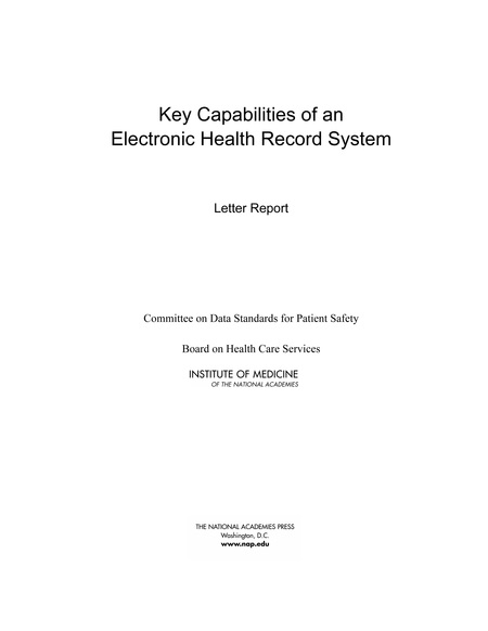Cover:Key Capabilities of an Electronic Health Record System: Letter Report