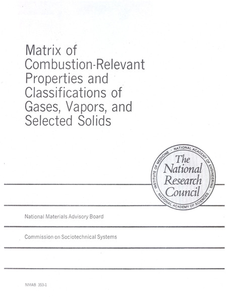 Matrix of Combustion-Relevant Properties and Classifications of Gases, Vapors, and Selected Solids