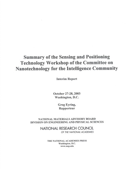 Cover: Summary of the Sensing and Positioning Technology Workshop of the Committee on Nanotechnology for the Intelligence Community: Interim Report