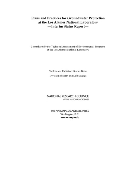 Plans and Practices for Groundwater Protection at the Los Alamos National Laboratory: Interim Status Report