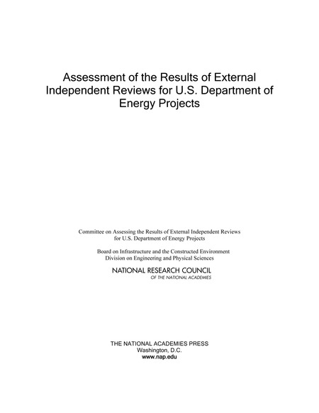 Cover: Assessment of the Results of External Independent Reviews for U.S. Department of Energy Projects