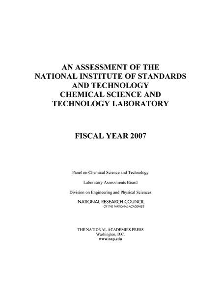Cover: An Assessment of the National Institute of Standards and Technology Chemical Science and Technology Laboratory: Fiscal Year 2007