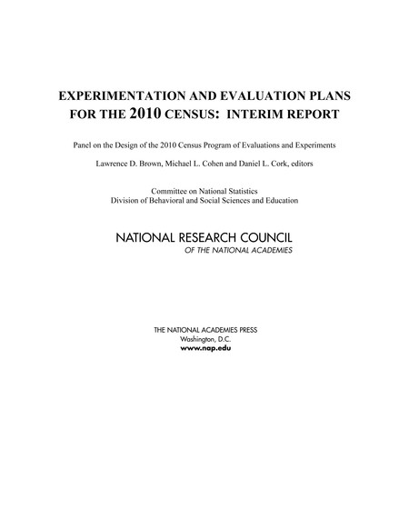 Experimentation and Evaluation Plans for the 2010 Census: Interim Report
