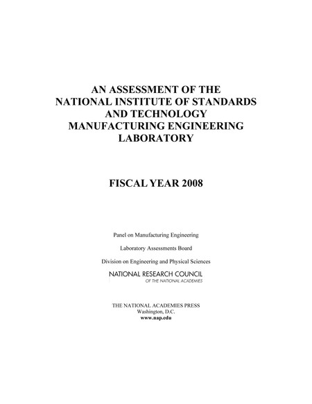 An Assessment of the National Institute of Standards and Technology Manufacturing Engineering Laboratory: Fiscal Year 2008