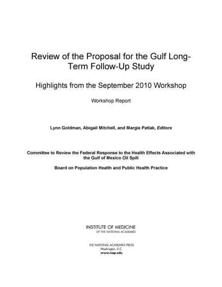 Cover: Review of the Proposal for the Gulf Long-Term Follow-Up Study: Highlights from the September 2010 Workshop: Workshop Report
