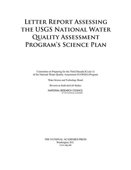 Letter Report Assessing the USGS National Water Quality Assessment Program's Science Plan