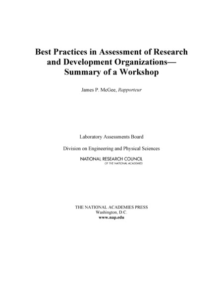 Cover: Best Practices in Assessment of Research and Development Organizations: Summary of a Workshop
