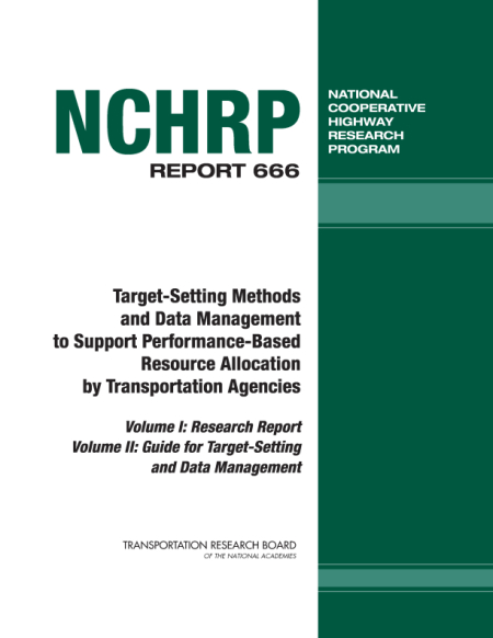 Target-Setting Methods and Data Management to Support Performance-Based Resource Allocation by Transportation Agencies - Volume I: Research Report, and Volume II: Guide for Target Setting and Data Management