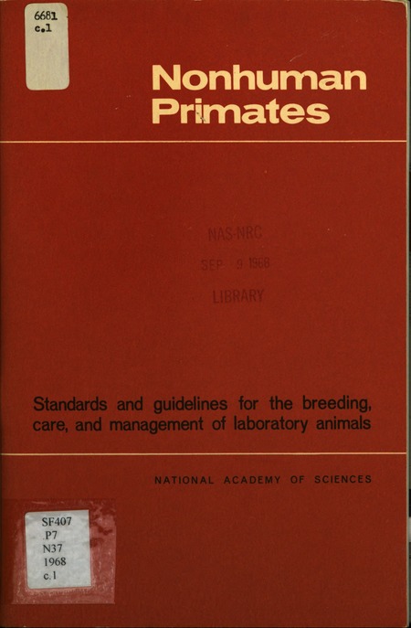 Cover: Nonhuman Primates: Standards and Guidelines for the Breeding, Care, and Management of Laboratory Animals; a Report