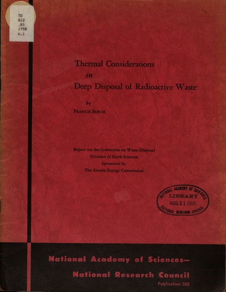 Thermal Considerations in Deep Disposal of Radioactive Waste