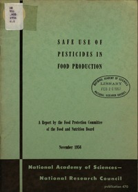 Cover Image:Safe Use of Pesticides in Food Production; a Report [by] W.J. Darby, Chairman ... [Et Al.]