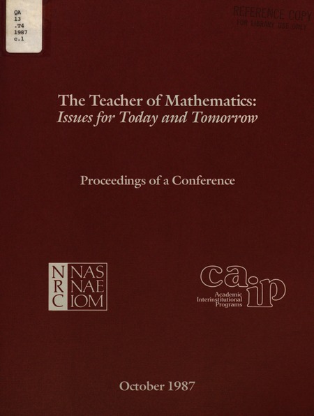 Cover: Teacher of Mathematics: Issues for Today and Tomorrow : Proceedings of a Conference