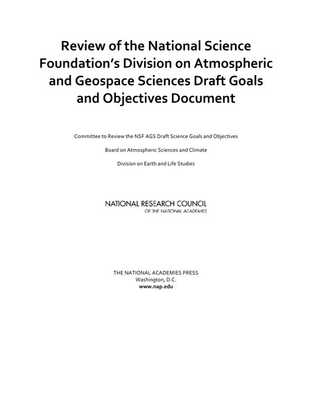 Review of the National Science Foundation's Division on Atmospheric and Geospace Sciences Draft Goals and Objectives Document