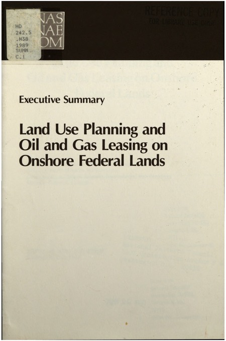 Cover: Land Use Planning and Oil and Gas Leasing on Onshore Federal Lands: Executive Summary
