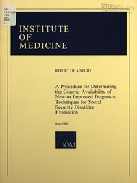 Cover Image: A Procedure for Determining the General Availability of New or Improved Diagnostic Techniques for Social Security Disability Evaluation