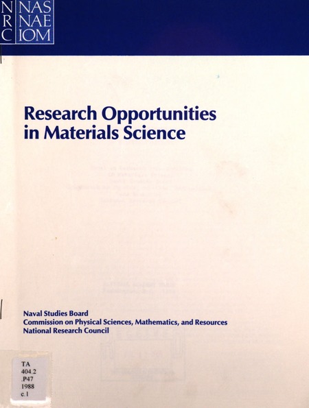 Cover: Research Opportunities in Materials Science