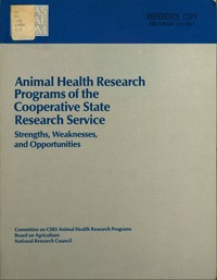 Animal Health Research Programs of the Cooperative State Research Service: Strengths, Weaknesses, and Opportunities