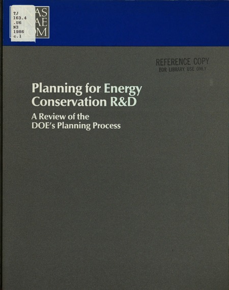 Cover: Planning for Energy Conservation R&D: A Review of the DOE's Planning Process