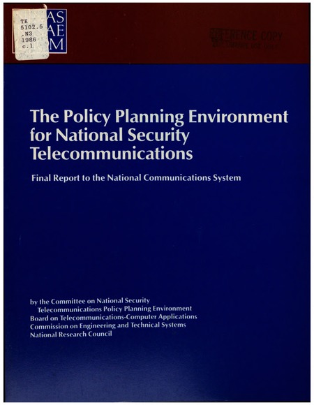 Cover: The Policy Planning Environment for National Security Telecommunications: Final Report to the National Communications System