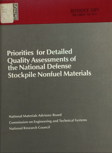 Priorities for Detailed Quality Assessments of the National Defense Stockpile Nonfuel Materials