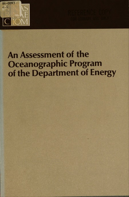 Cover: An Assessment of the Oceanographic Program of the Department of Energy