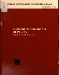 Nutrient Requirements of Poultry: Eighth Revised Edition, 1984
